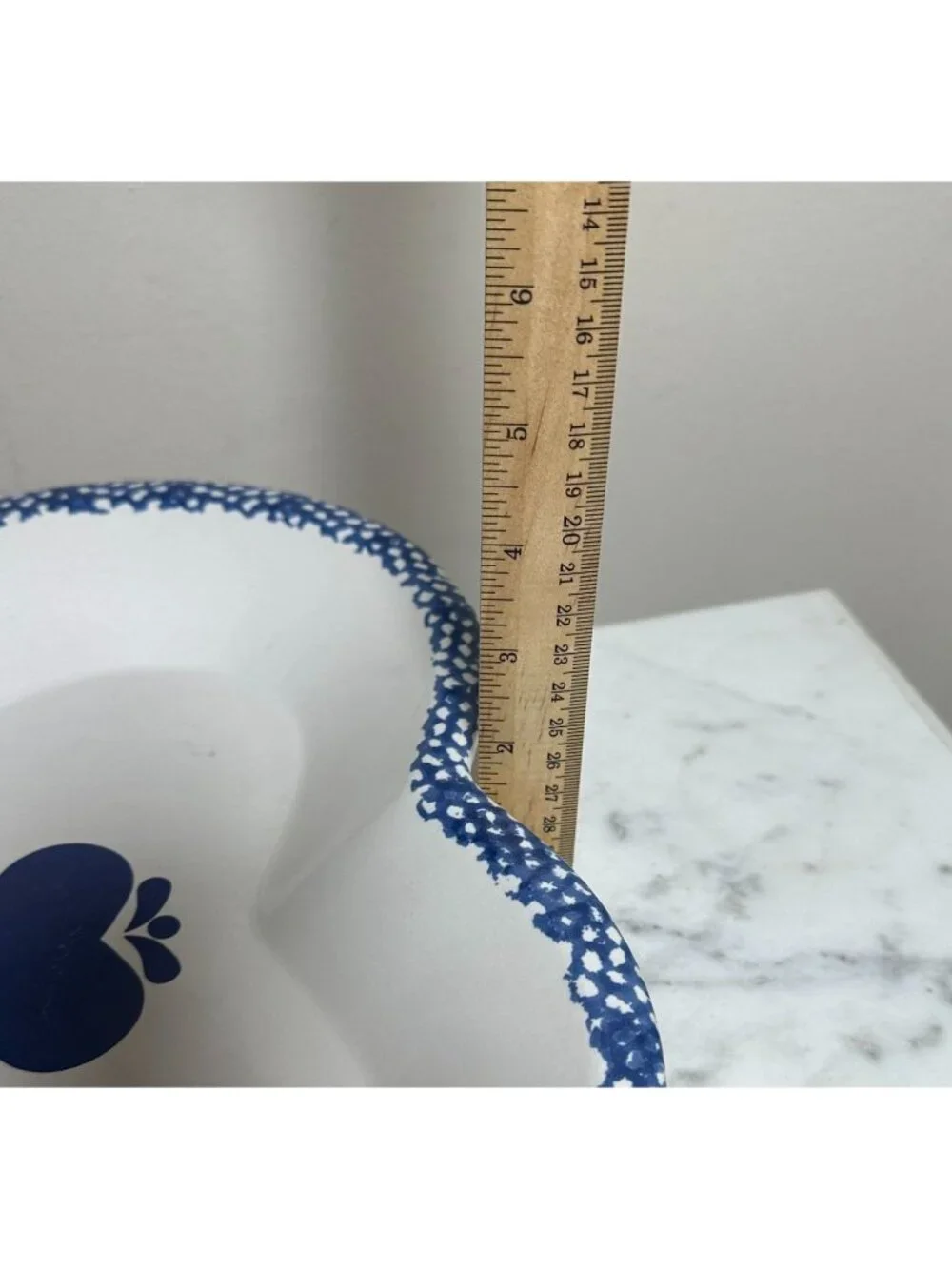 Large Vintage Heart Shaped Ceramic Serving Bowl | Blue & White Folk Art Dish